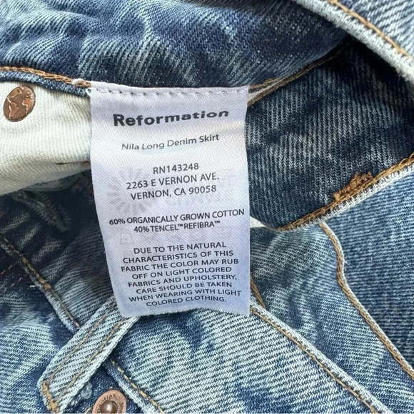 Reformation Nila Long Denim Skirt in Medium Wash Jean Blue Galway 24 - Picture 7 of 16